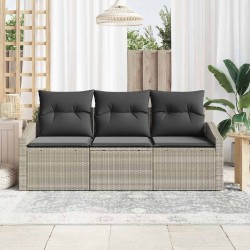 Ensemble de canapé de jardin 3 pièces avec des coussins gris clair en poly rotin 