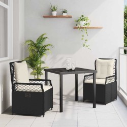Ensemble de salle à manger de jardin 3 pièces en poly-rattan noir 
