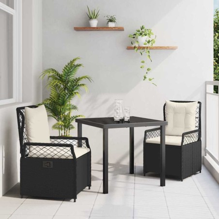 Ensemble de salle à manger de jardin 3 pièces en poly-rattan noir 