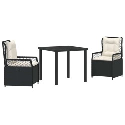 Ensemble de salle à manger de jardin 3 pièces en poly-rattan noir 