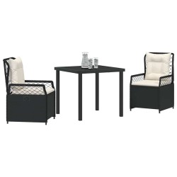 Ensemble de salle à manger de jardin 3 pièces en poly-rattan noir 