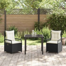 Ensemble de salle à manger de jardin 3 pièces en poly-rattan noir 