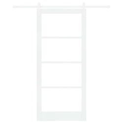 Porte Coulissante avec Kit Quincaillerie 'ORKDAL'Bois Solide Blanc et Verre 
