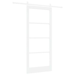 Porte Coulissante avec Kit Quincaillerie 'ORKDAL'Bois Solide Blanc et Verre 