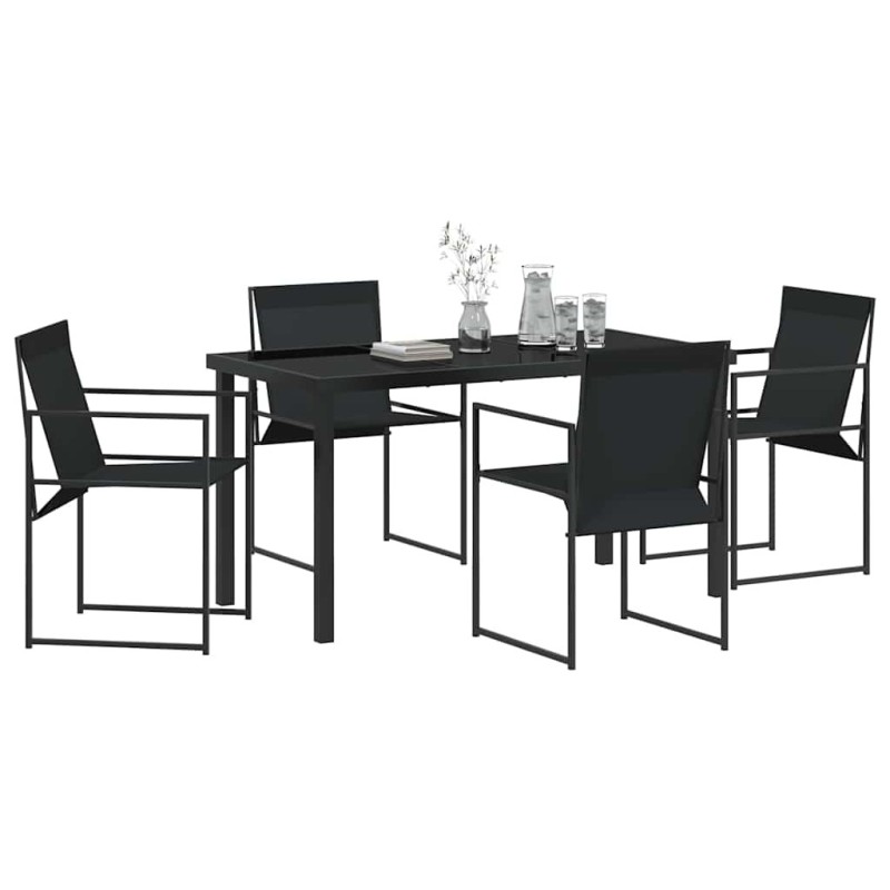 Ensemble de jardin 5 pièces en noir avec textilène et acier. 