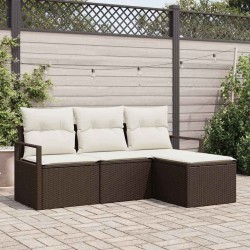 Set de canapés de jardin en 4 pièces avec coussins marron en rotin synthétique 