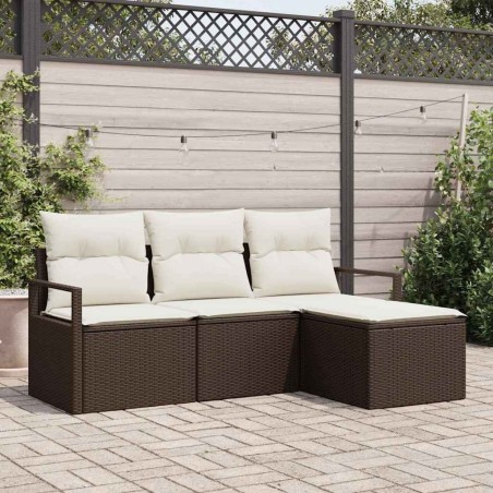 Set de canapés de jardin en 4 pièces avec coussins marron en rotin synthétique 