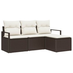 Set de canapés de jardin en 4 pièces avec coussins marron en rotin synthétique 