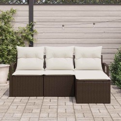 Set de canapés de jardin en 4 pièces avec coussins marron en rotin synthétique 
