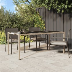 Table de jardin Beige 190x90x75 cm Verre trempé/résine tressée 