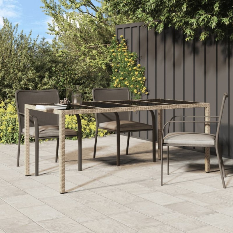 Table de jardin Beige 190x90x75 cm Verre trempé/résine tressée 