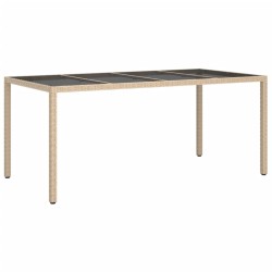 Table de jardin Beige 190x90x75 cm Verre trempé/résine tressée 
