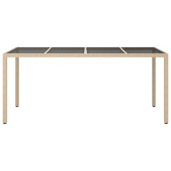 Table de jardin Beige 190x90x75 cm Verre trempé/résine tressée 