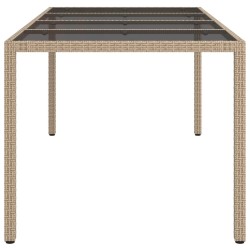 Table de jardin Beige 190x90x75 cm Verre trempé/résine tressée 