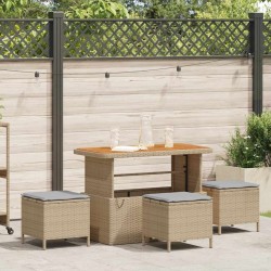 Ensemble salle à manger jardin 4 pièces avec coussins Beige Poly Rotin Acacia 