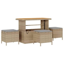 Ensemble salle à manger jardin 4 pièces avec coussins Beige Poly Rotin Acacia 
