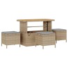 Ensemble salle à manger jardin 4 pièces avec coussins Beige Poly Rotin Acacia 