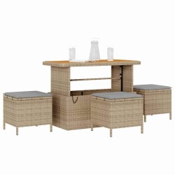 Ensemble salle à manger jardin 4 pièces avec coussins Beige Poly Rotin Acacia 