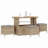 Ensemble salle à manger jardin 4 pièces avec coussins Beige Poly Rotin Acacia 