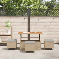 Ensemble salle à manger jardin 4 pièces avec coussins Beige Poly Rotin Acacia 