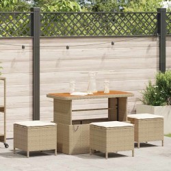 Ensemble de salle à manger de jardin 4 pièces avec coussins en poly rotin beige et acacia 