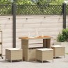 Ensemble de salle à manger de jardin 4 pièces avec coussins en poly rotin beige et acacia 