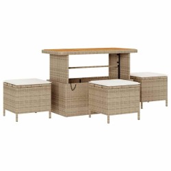 Ensemble de salle à manger de jardin 4 pièces avec coussins en poly rotin beige et acacia 