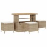Ensemble de salle à manger de jardin 4 pièces avec coussins en poly rotin beige et acacia 