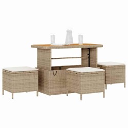 Ensemble de salle à manger de jardin 4 pièces avec coussins en poly rotin beige et acacia 