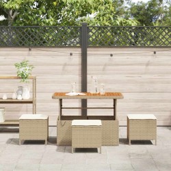 Ensemble de salle à manger de jardin 4 pièces avec coussins en poly rotin beige et acacia 