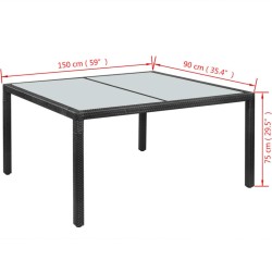 Table de jardin noir 150x90x75 cm résine tressée 