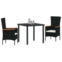 Ensemble de repas de jardin 3 pcs Noir 80 x 80 x 73 cm 