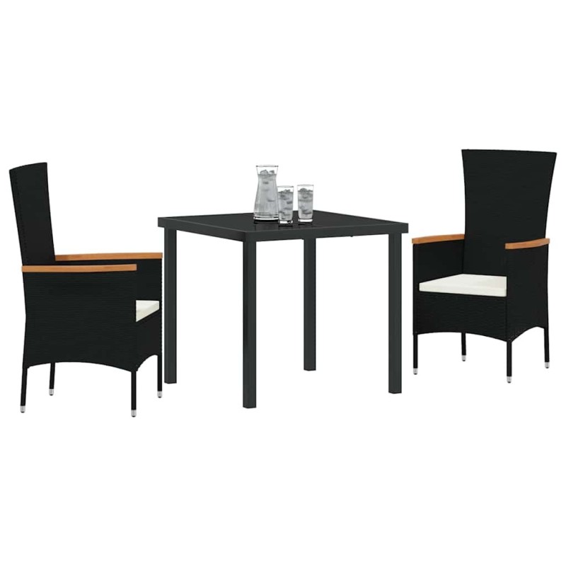 Ensemble de repas de jardin 3 pcs Noir 80 x 80 x 73 cm 