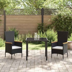 Ensemble de repas de jardin 3 pcs Noir 80 x 80 x 73 cm 
