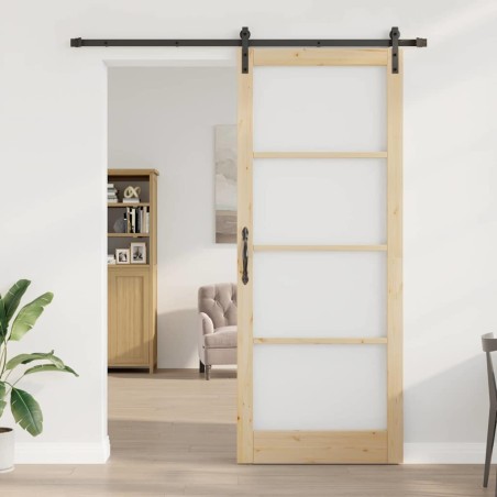 Porte coulissante avec set de matériel 'ORKDAL'Bois massif et verre 