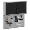Set de cabinet à outils et panneau perforé 3 pièces monté au mur en métal noir 