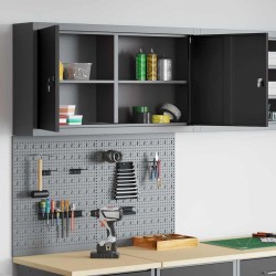 Set de cabinet à outils et panneau perforé 3 pièces monté au mur en métal noir 