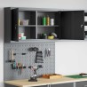 Set de cabinet à outils et panneau perforé 3 pièces monté au mur en métal noir 