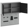 Set de cabinet à outils et panneau perforé 3 pièces monté au mur en métal noir 
