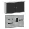 Set de cabinet à outils et panneau perforé 3 pièces monté au mur en métal noir 