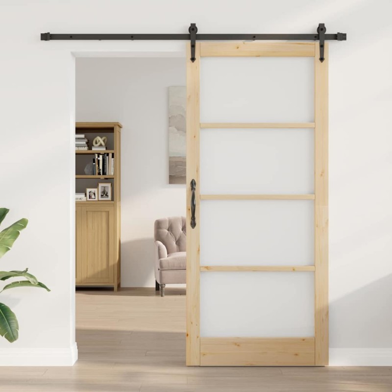 Ensemble de Porte Coulissante avec Matériel 93x211 cm Bois de Pin Massif 