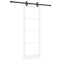 Porte Coulissante avec Kit Quincaillerie 'ORKDAL'Bois Massif Blanc et Verre 