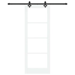 Porte Coulissante avec Kit Quincaillerie 'ORKDAL'Bois Massif Blanc et Verre 