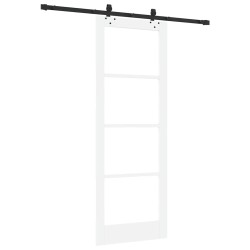 Porte Coulissante avec Kit Quincaillerie 'ORKDAL'Bois Massif Blanc et Verre 