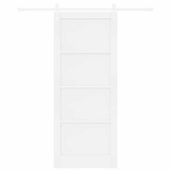 Porte Coulissante avec Ensemble de Matériel Blanc 86x211 cm Bois Massif de Pin 