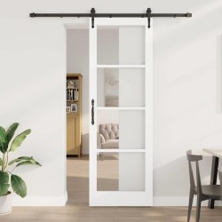 Porte coulissante avec kit de matériel blanche 78x232 cm en bois de pin 