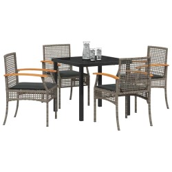 Ensemble de salle à manger de jardin 5 pièces avec coussins en poly rattan gris 