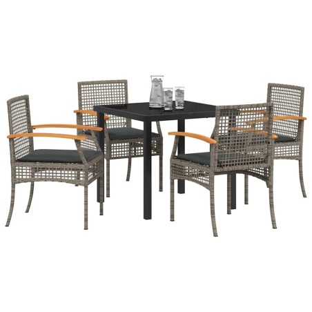 Ensemble de salle à manger de jardin 5 pièces avec coussins en poly rattan gris 