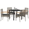 Ensemble de salle à manger de jardin 5 pièces avec coussins en poly rattan gris 