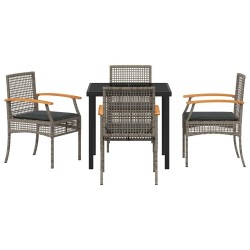 Ensemble de salle à manger de jardin 5 pièces avec coussins en poly rattan gris 